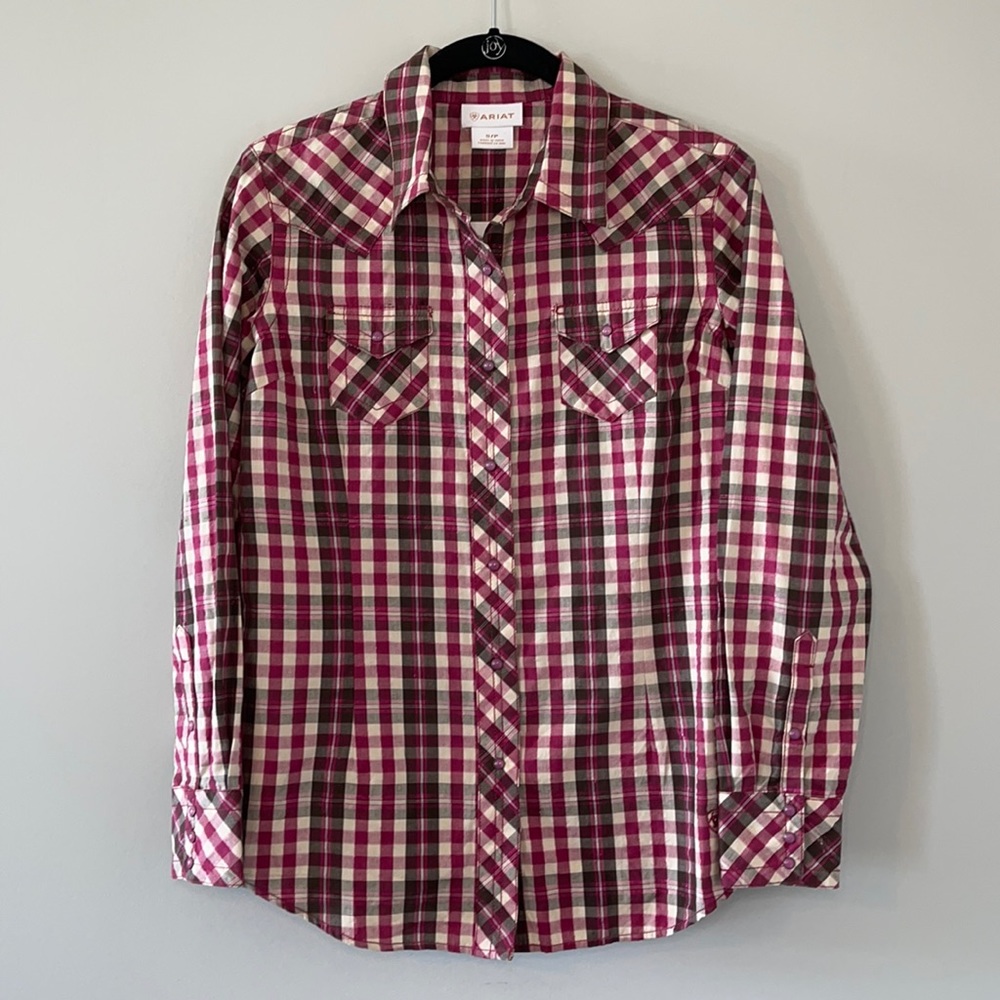 Ariat Button Down Top Shirt Western Plaid Chest Pockets Womens Size S